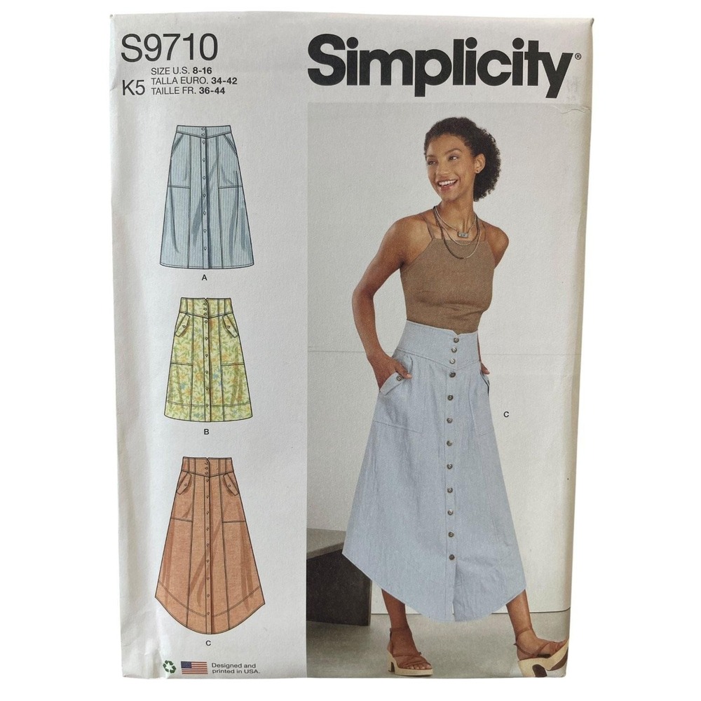 Simplicity S9710 Skirts Sewing Pattern Misses Size 8-16 Button Front A-Line